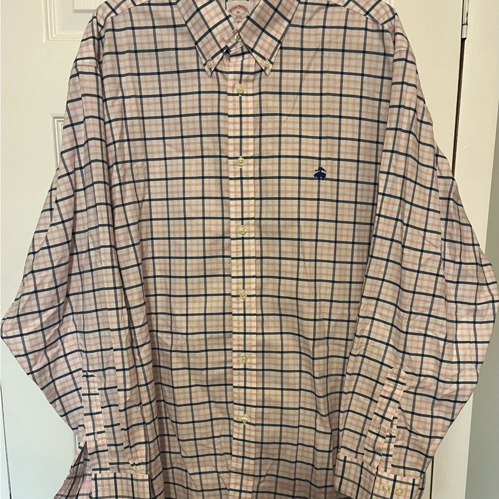 Brooks Brothers Beige and Navy Checkered Shirt